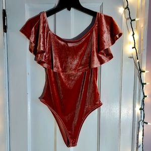 Crushed velvet flare bodysuit